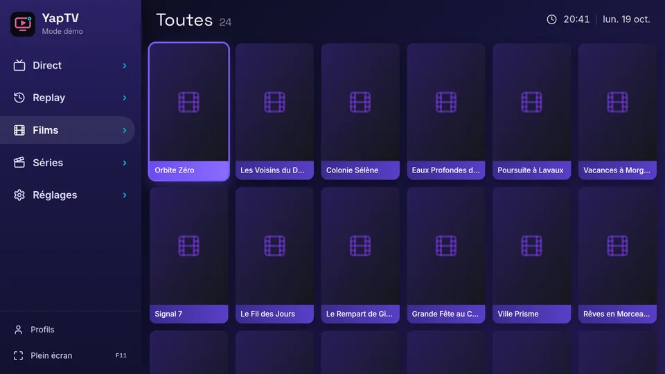 La grille des films et séries d’une liste de lecture (données de démonstration)